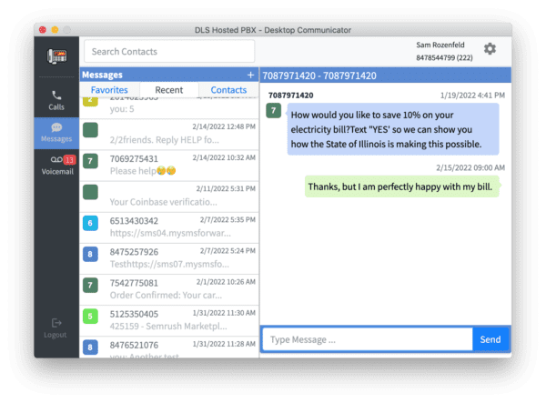 SMS/MMS on desktop communicator