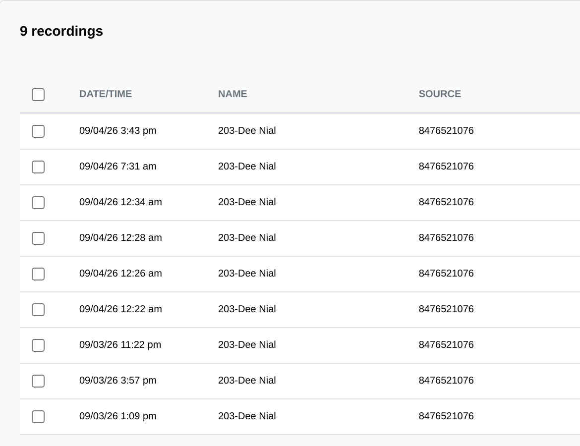 DLS Hosted PBX 6.1 call recordings list