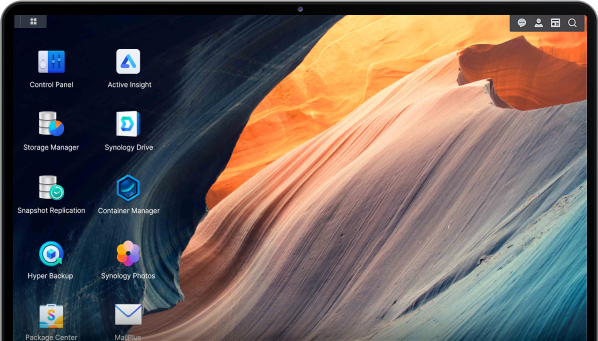 Synology DiskStation Manager 7.2 desktop with Synology Drive and backup apps